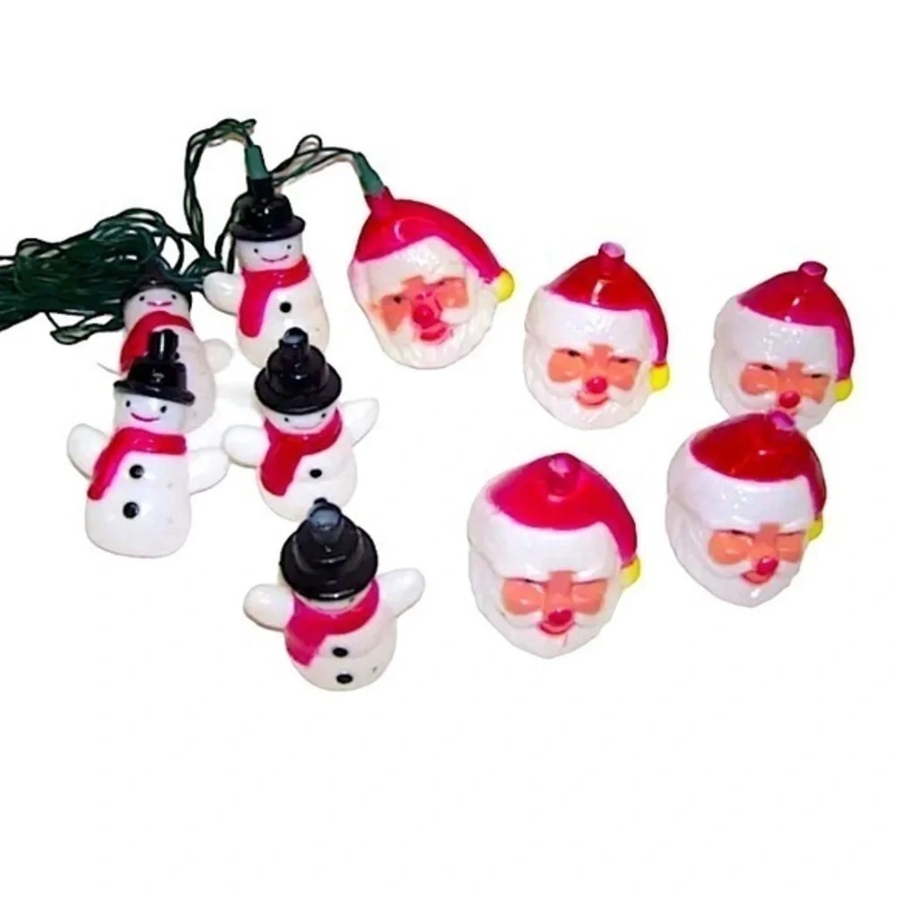 Vintage Blow Mold Santa and Snowman String of Lights